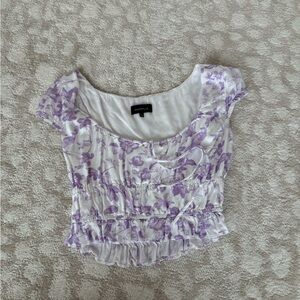 Majorelle White & Lavender Floral Ruched Crop Top